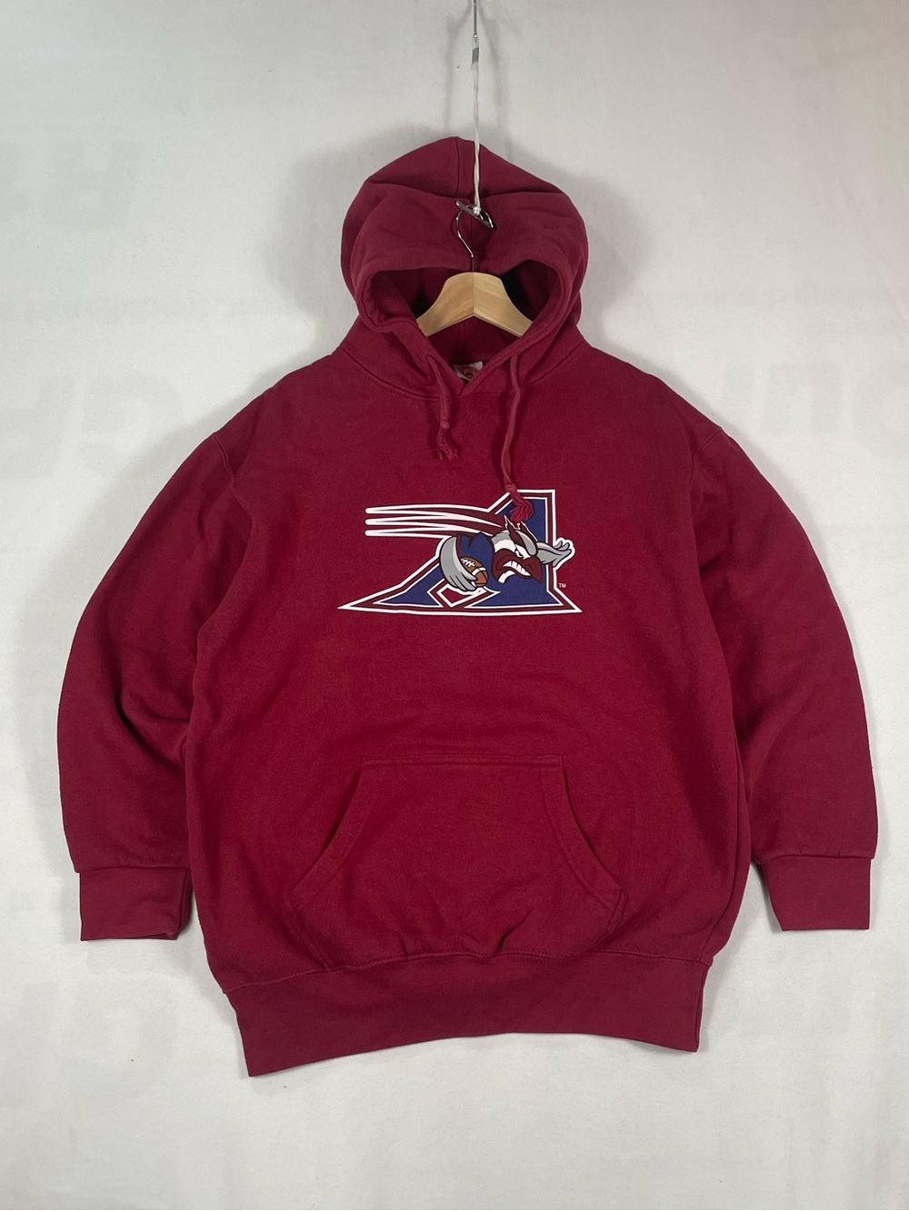 Vintage Y2K CFL Football Montreal Alouettes Logo Maroon SOGO Hoodie Sz S FITS L